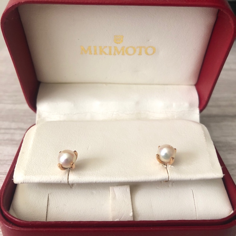 Mikimoto Pearl & Yellow Gold Stud Earrings
